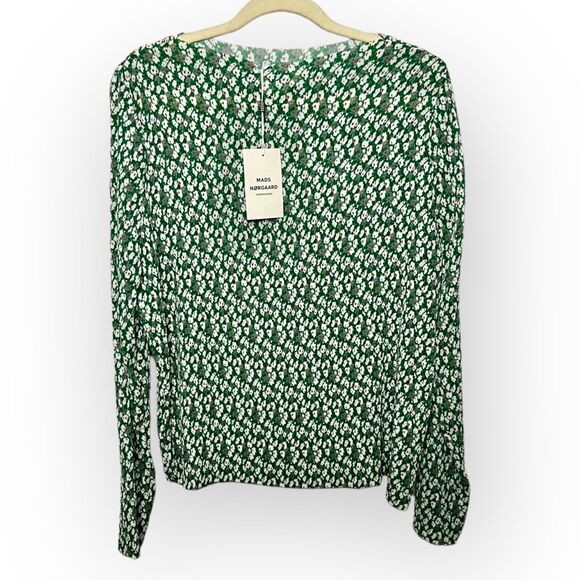 Mads Norgaard Women's Blizella Green Floral Print Crepe Blouse Size Small, EU 36 - Picture 1 of 14